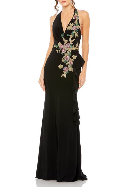 Halter Floral Embellished Gown