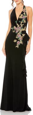 Mac Duggal Halter Floral Embellished Gown