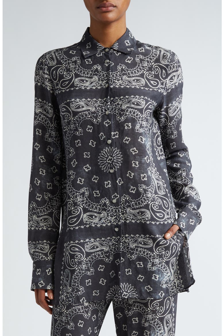 Paisley Print Oversize Button-Up Pajama Shirt, Main, color, ANTHRACITE