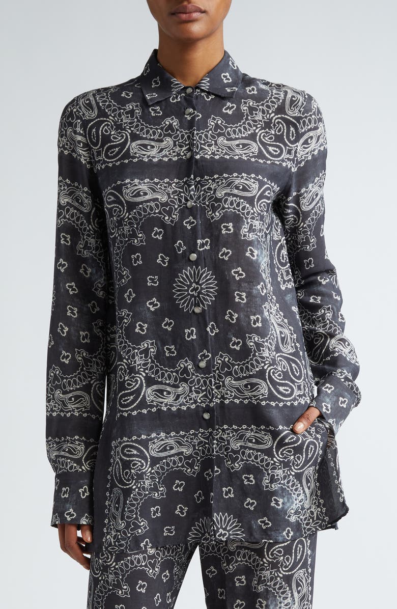 Golden Goose Paisley Print Oversize Button-Up Pajama Shirt, Main, color, Anthracite