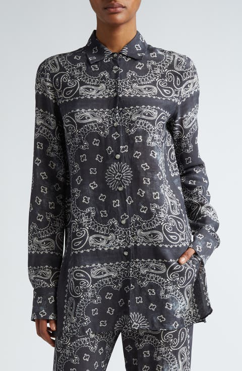 Paisley Print Oversize Button-Up Pajama Shirt