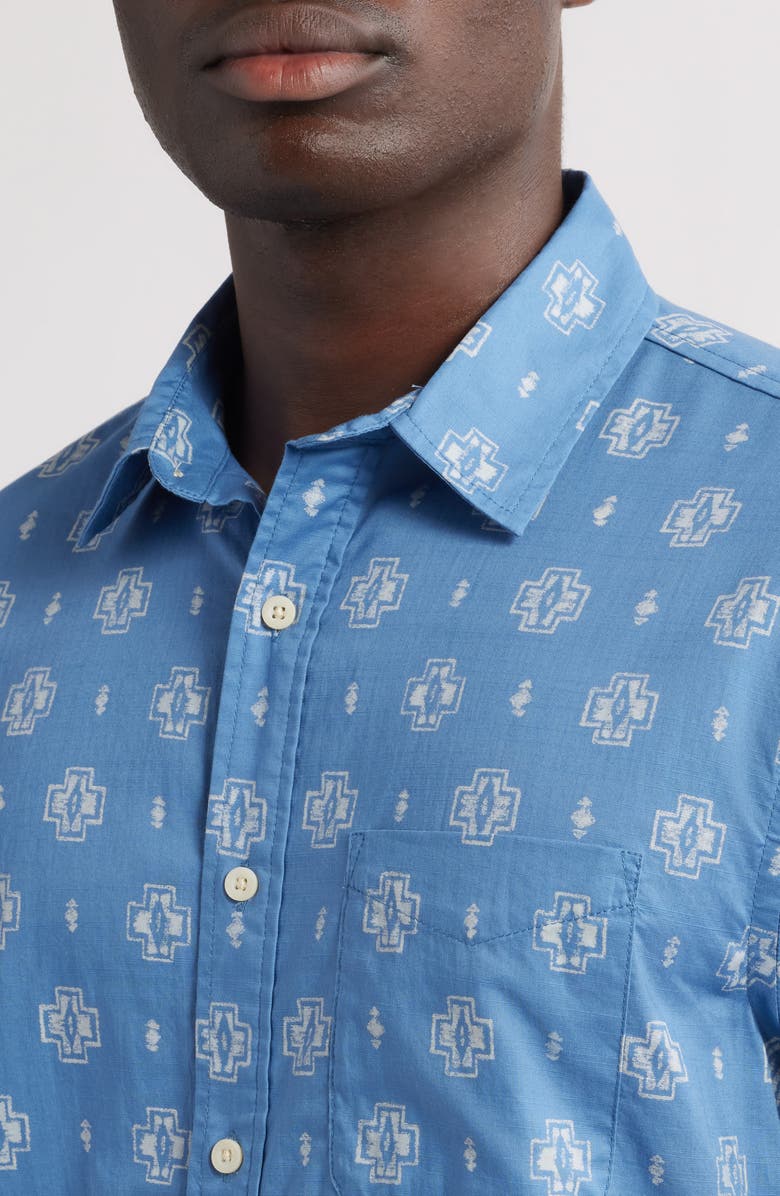 Pendleton Shoreline Print Short Sleeve Cotton Button-Up Shirt, Alternate, color, Harding Blue