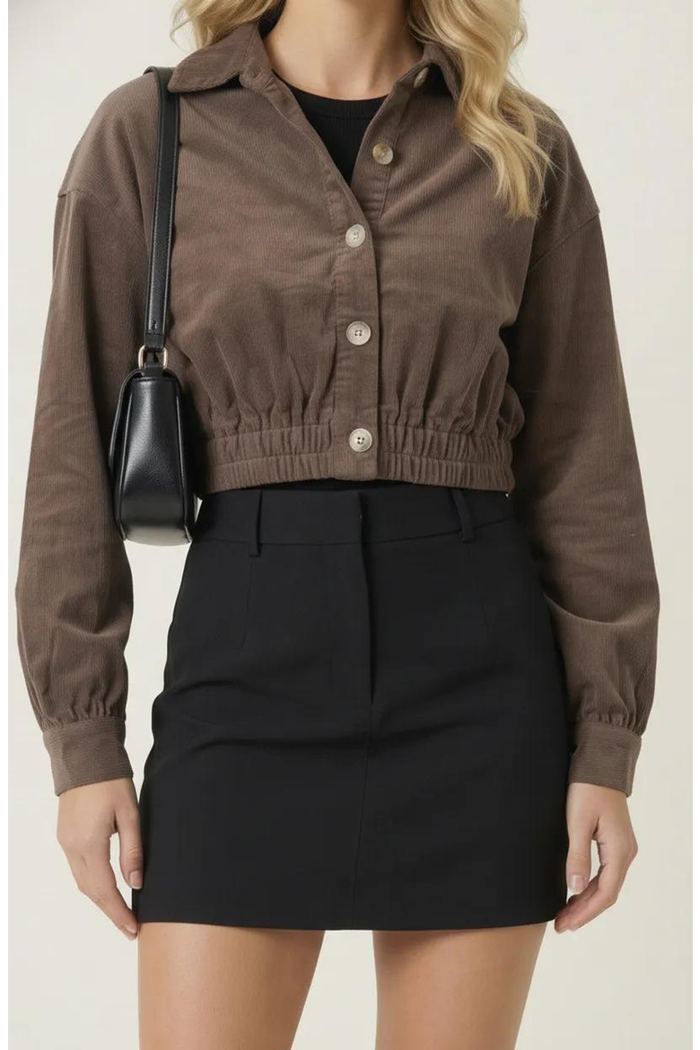 Cropped Collared Button-Up Stretch Hem Jacket, Main, color, Brown