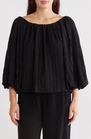 Renee C Semisheer Boat Neck Balloon Sleeve Top