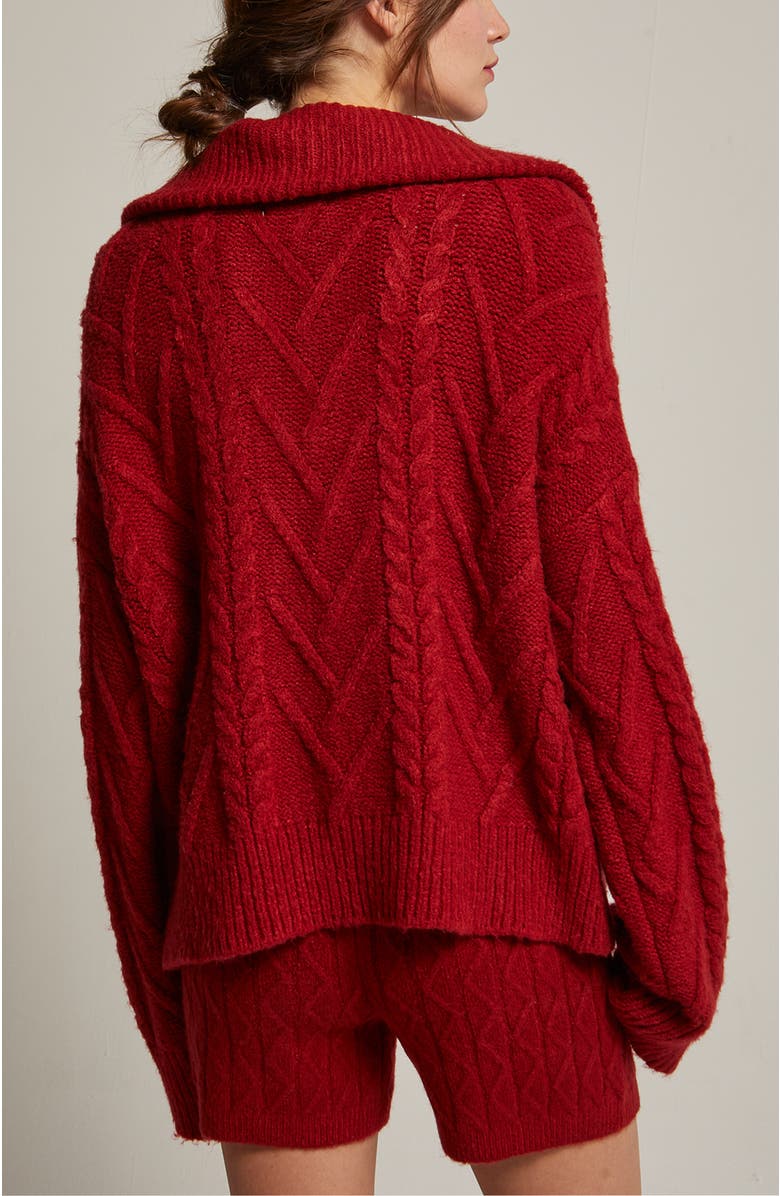 CRESCENT Front Zip Chunky Cable Knit Sweater, Alternate, color, Ruby