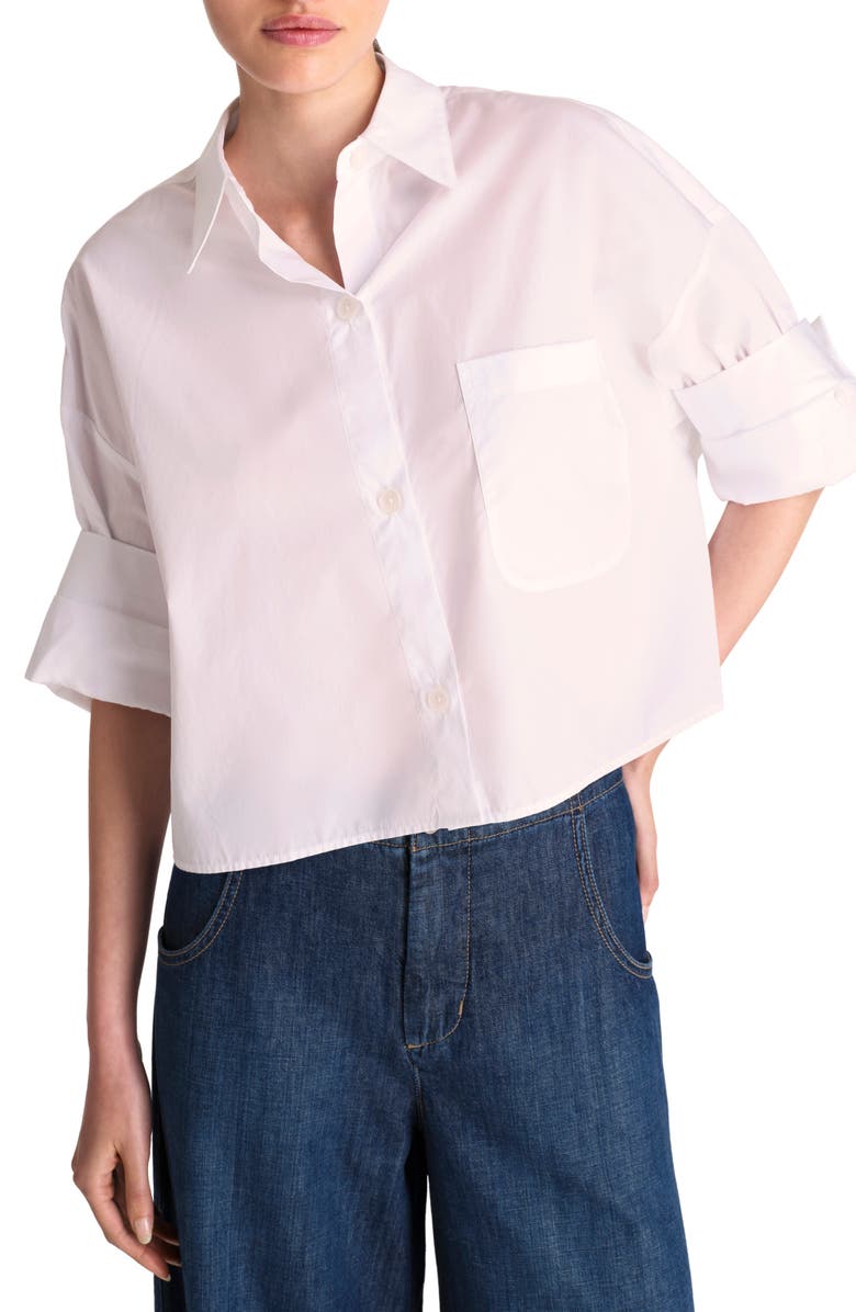 TWP Next Ex Cotton Crop Button-Up Shirt, Main, color, Pale Pink