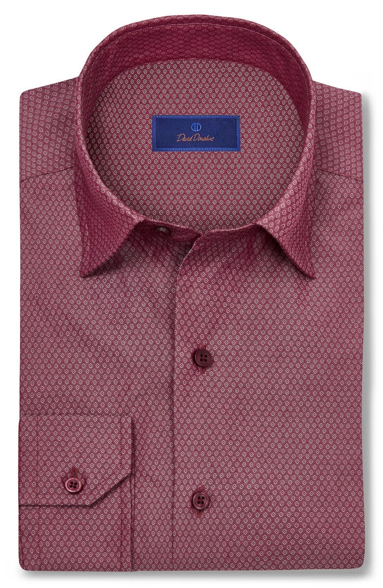 David Donahue Dobyy Dot Print Sport Shirt, Alternate, color, Burgundy