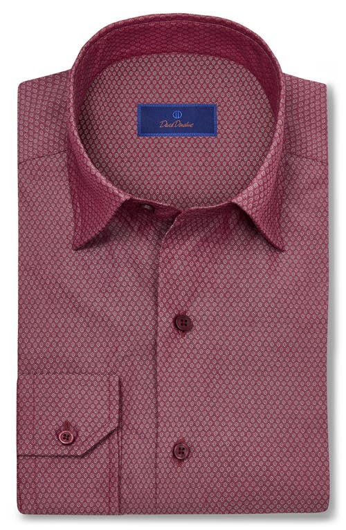 David Donahue Dobyy Dot Print Sport Shirt In Burgundy