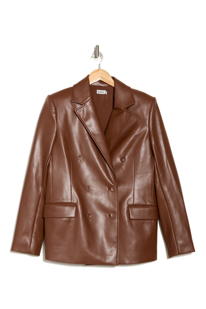 Becky Double Breasted Faux Leather Blazer, Alternate, color, ANISE
