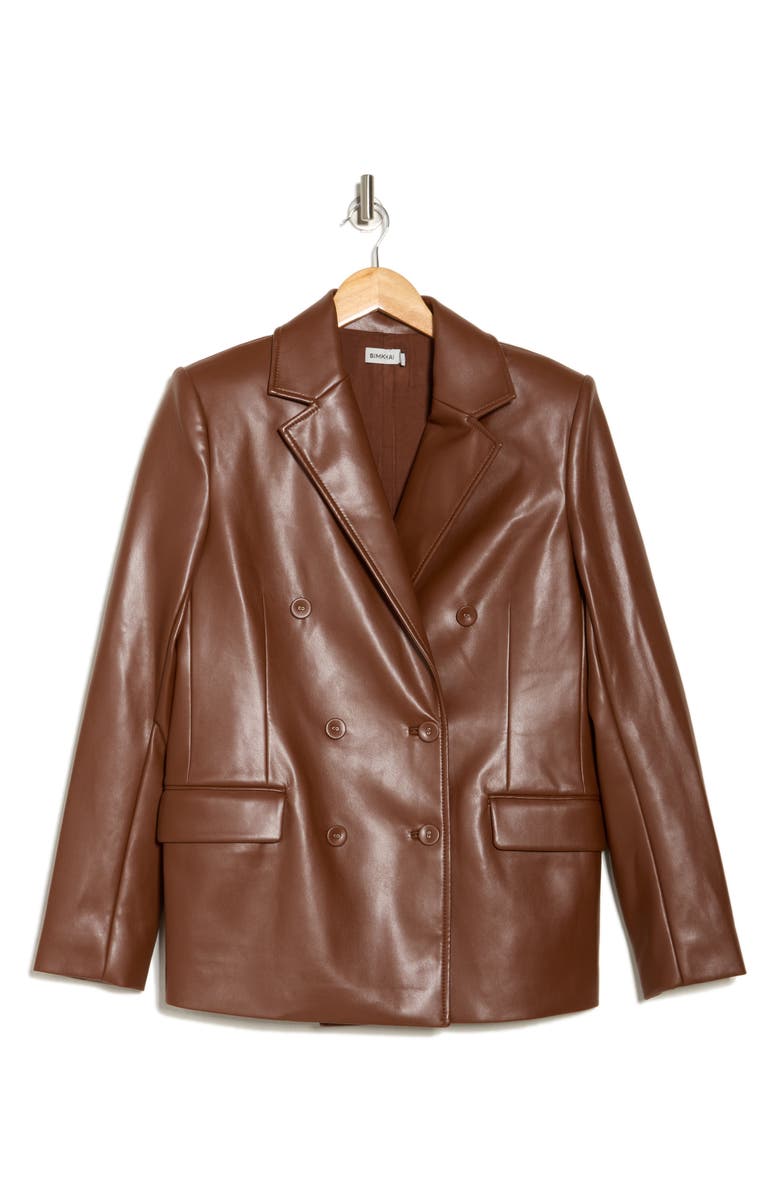Simkhai Becky Double Breasted Faux Leather Blazer, Alternate, color, 