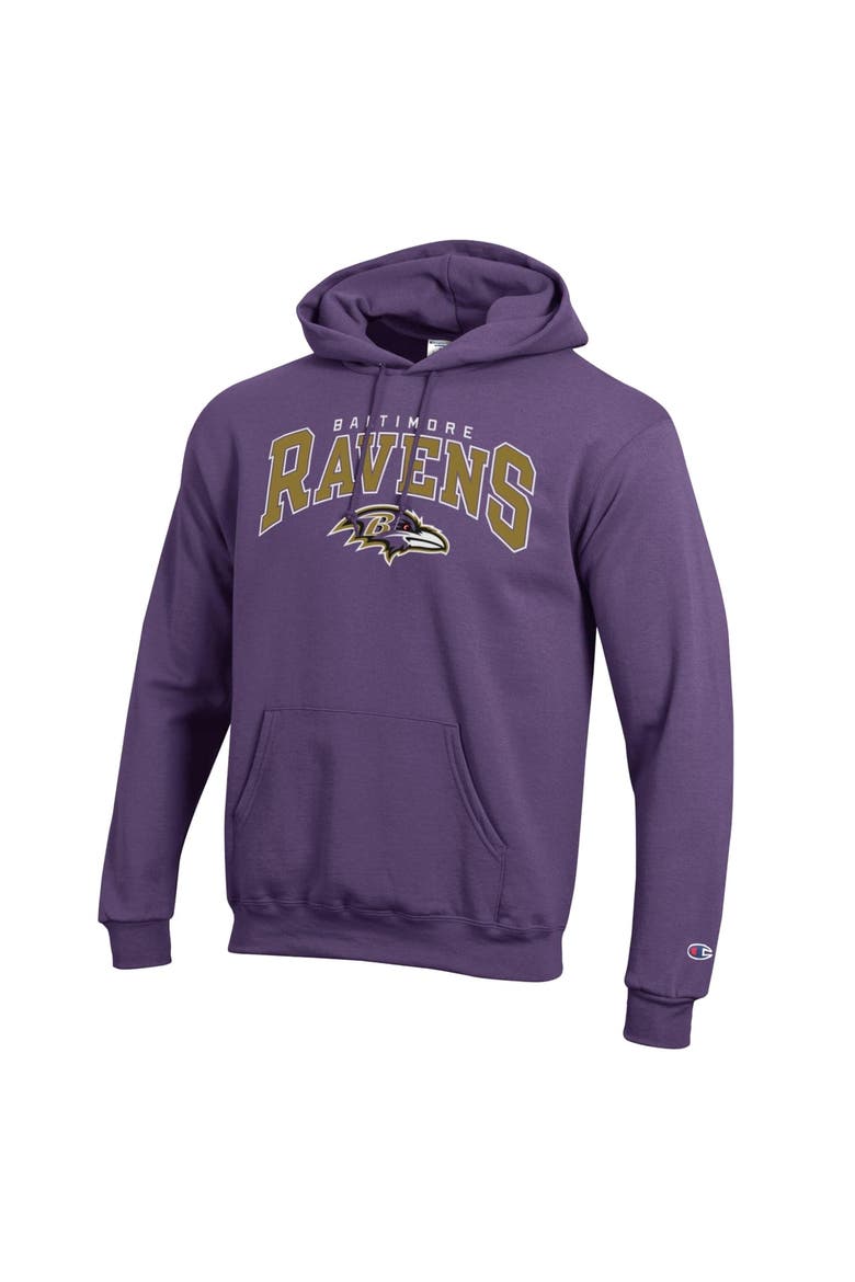 Men's Champion Purple Baltimore Ravens Powerblend Arch over Logo Hoodie, Main, color, Purple