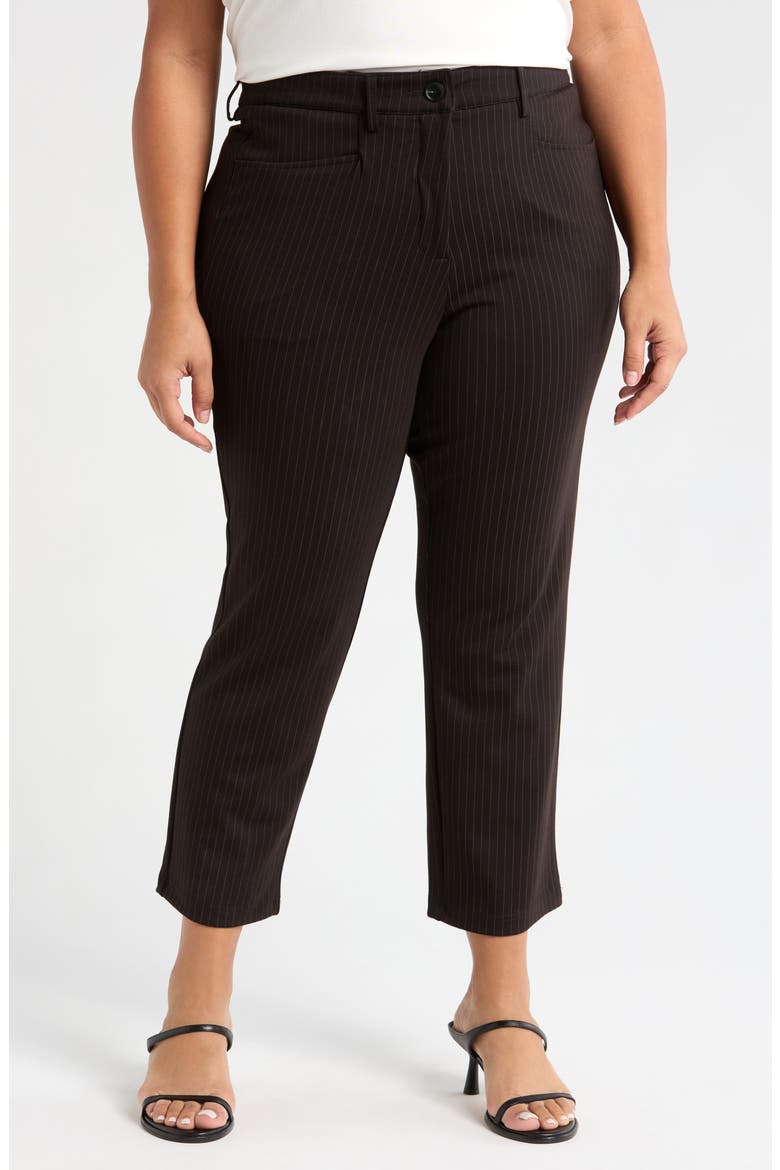 High Waist Stretch Ponte Cigarette Pants, Main, color, SLATE PINSTRIPE