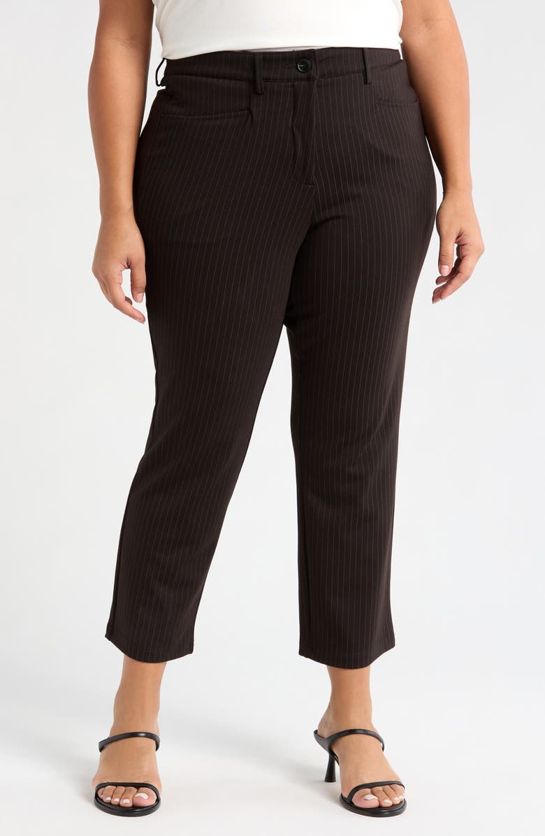 Universal Standard High Waist Stretch Ponte Cigarette Pants, Main, color, Slate Pinstripe