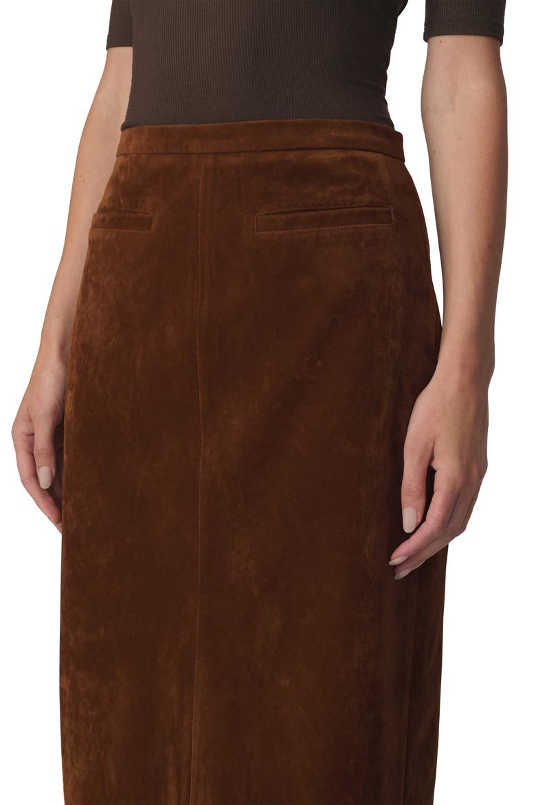 The Welt Pocket Faux Suede Midi Skirt, Alternate, color, CHESTNUT