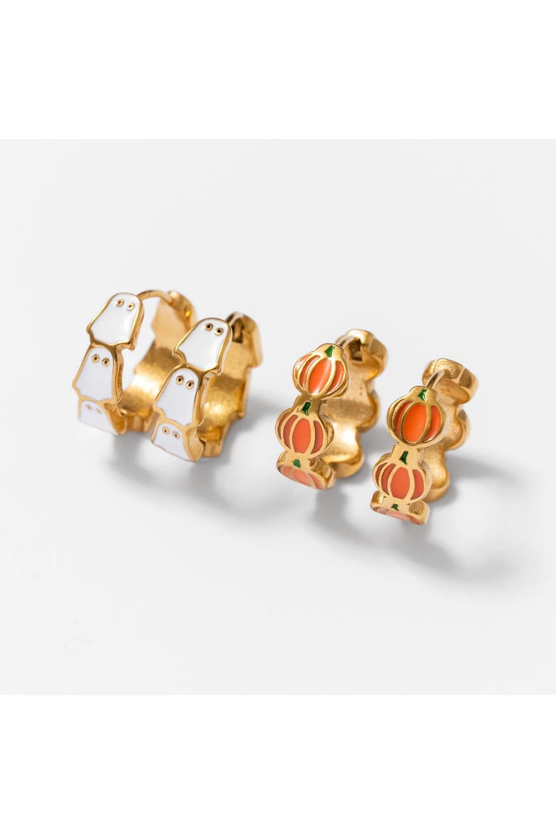 Repeat Pumpkin Hypoallergenic Hoop Earrings, Alternate, color, Orange