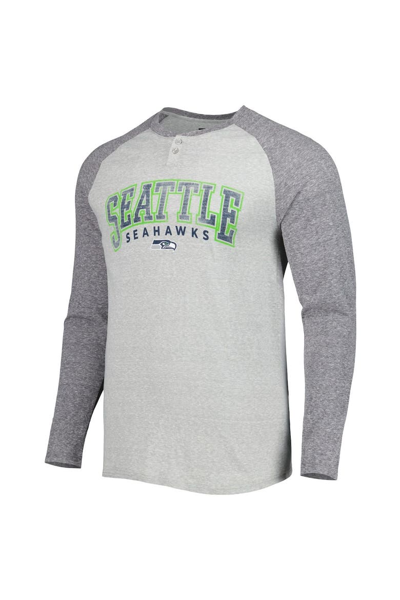 Men's Concepts Sport Heather Gray Seattle Seahawks Ledger Raglan Long Sleeve Henley T-Shirt, Alternate, color, Gray