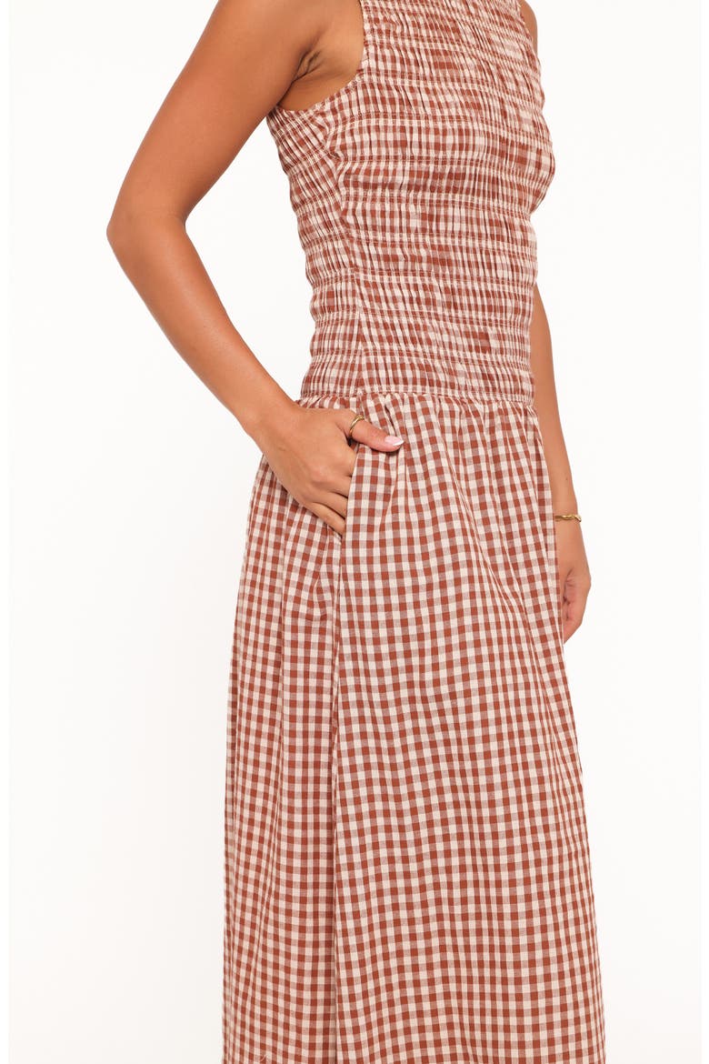 Maleny Gingham Smocked Maxi Dress, Alternate, color, BROWN GINGHAM