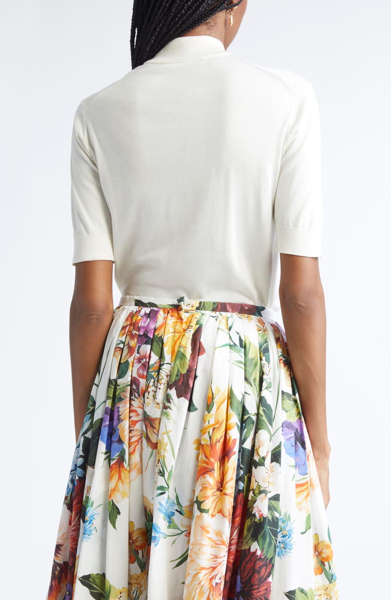 Dolce&Gabbana Floral Brooch Silk Sweater, Alternate, color, W0001 Bianco Naturale