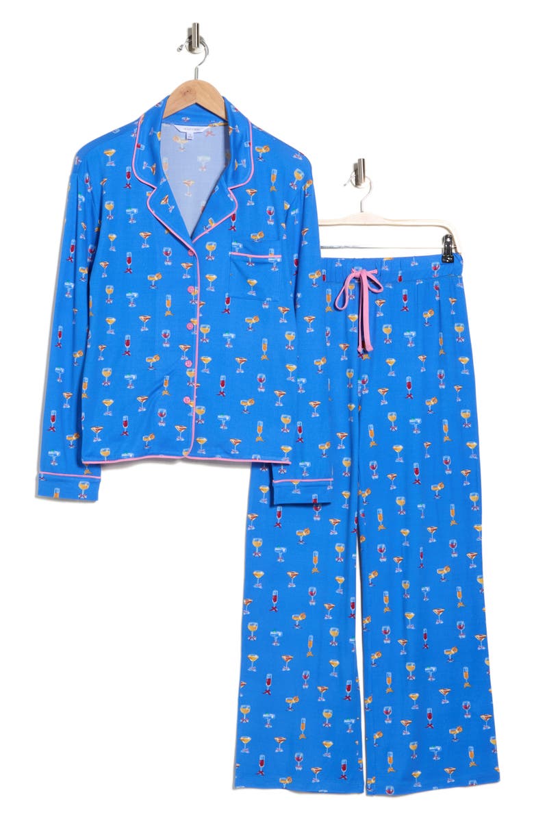 Honeydew Quiet Night Long Sleeve Button-Up Top & Pants Pajamas, Alternate, color, Daybreak Cocktails