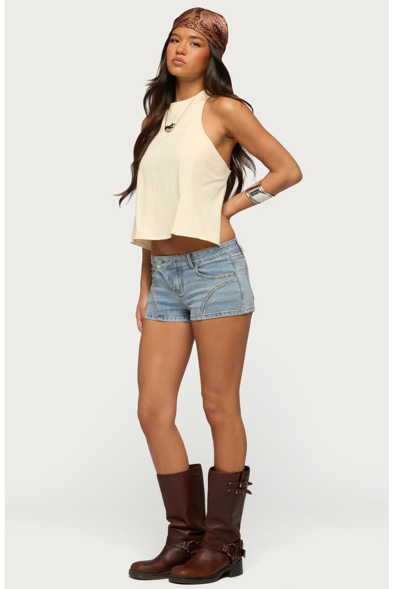 Studded Western Low Rise Denim Shorts, Alternate, color, BLUE