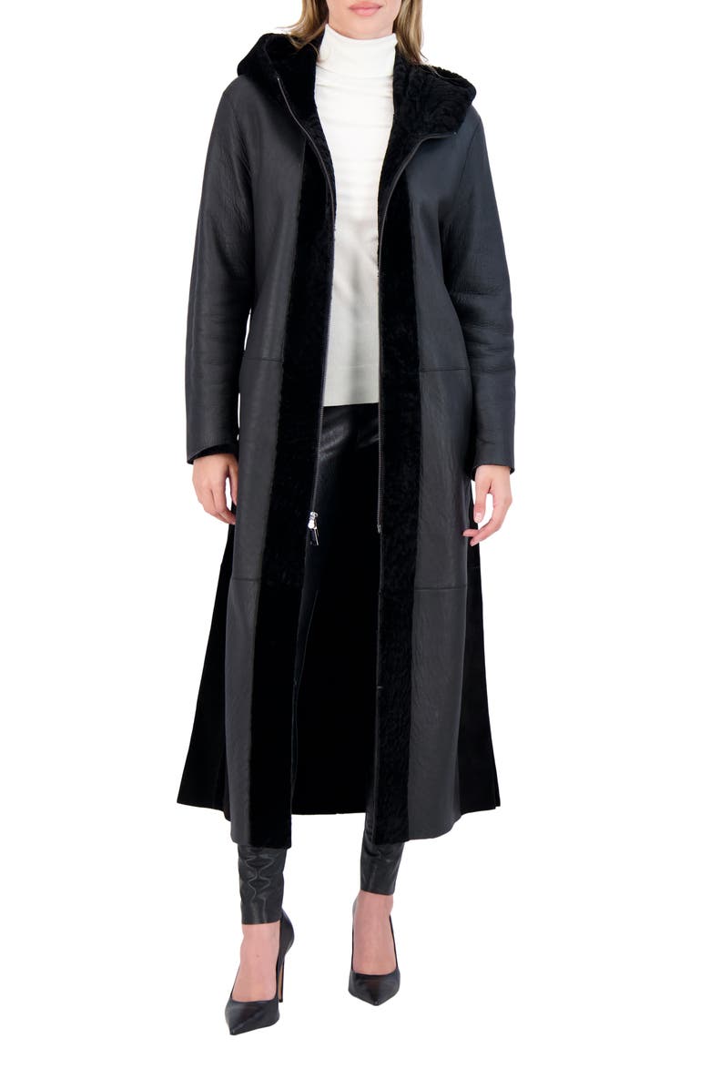 GORSKI Reversible Textured Genuine Shearling Coat, Alternate, color, Black/Black