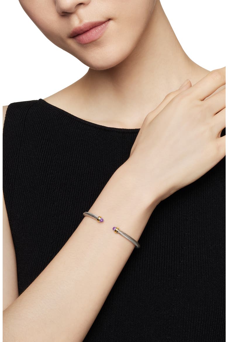 Cable Classic Bracelet with 18K Gold & Semiprecious Stones, 4mm, Alternate, color, AMETHYST