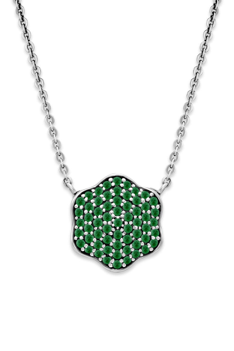 Pavé Emerald Flower Pendant Necklace, Main, color, GREEN