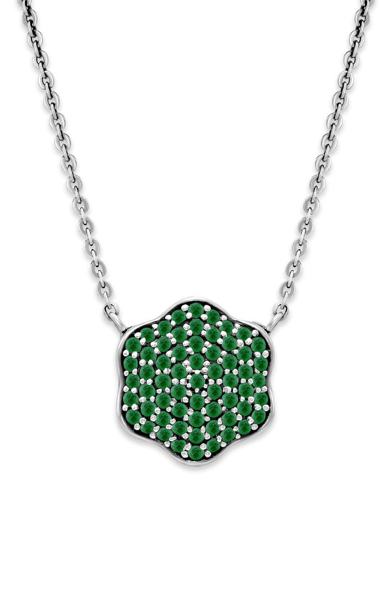 SAMUEL B. Pavé Emerald Flower Pendant Necklace, Main, color, Green