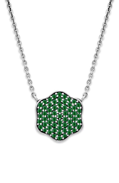 Pavé Emerald Flower Pendant Necklace