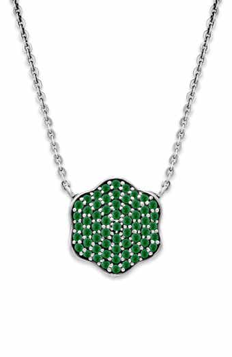 SAMUEL B. Pavé Emerald Flower Pendant Necklace