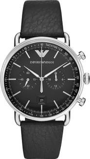 Emporio Armani Men's Chronograph Black Leather Watch, 43mm