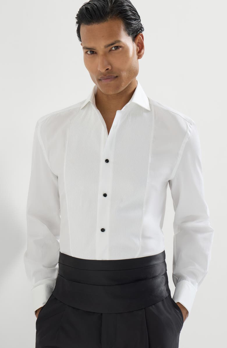 Brunello Cucinelli Tuxedo shirt with pleating, Alternate, color, White