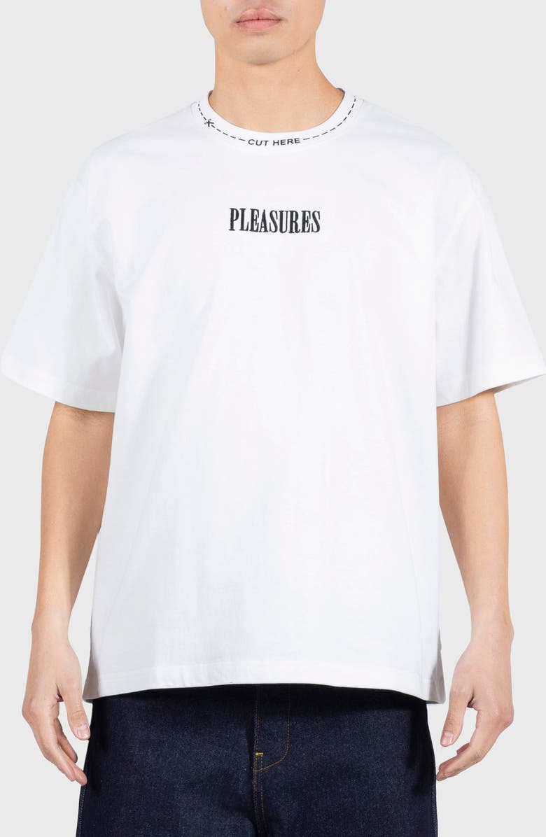 PLEASURES Cut Here Graphic T-Shirt, Main, color, White