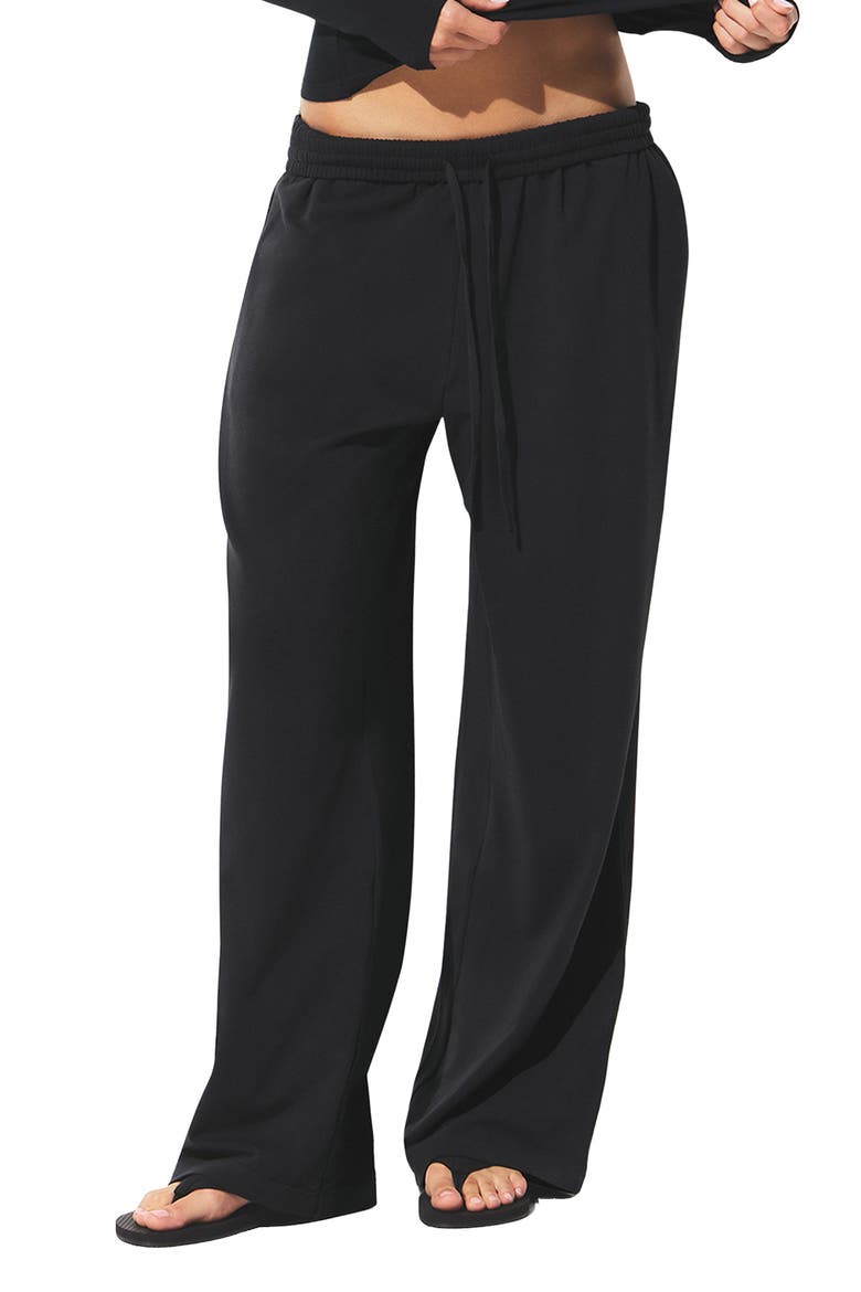 Cotton Blend Jersey Wide Leg Pants, Main, color, SOOT