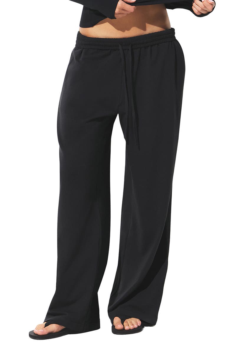 SKIMS Cotton Blend Jersey Wide Leg Pants, Main, color, Soot