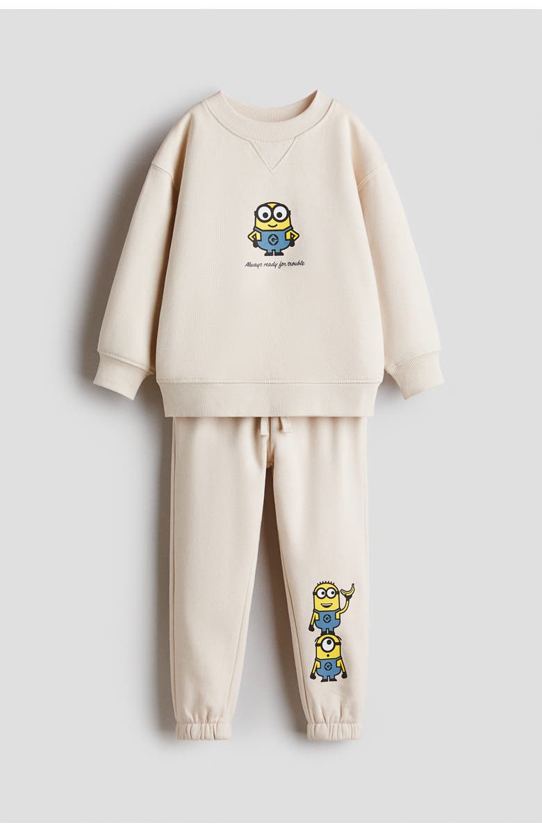 H&M 2-piece Printed Sweatshirt Set, Main, color, Light Beige/Minions