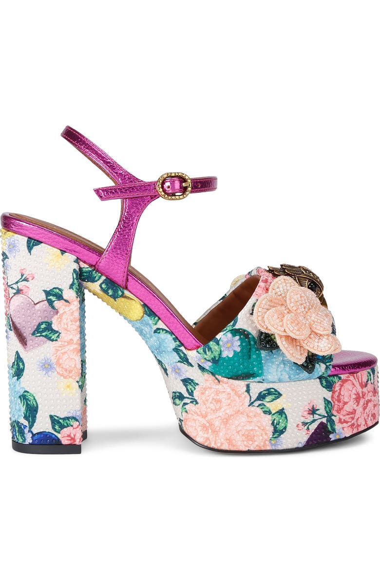 Kurt Geiger London Kensington Ankle Strap Platform Sandal, Main, color, White Floral Multi
