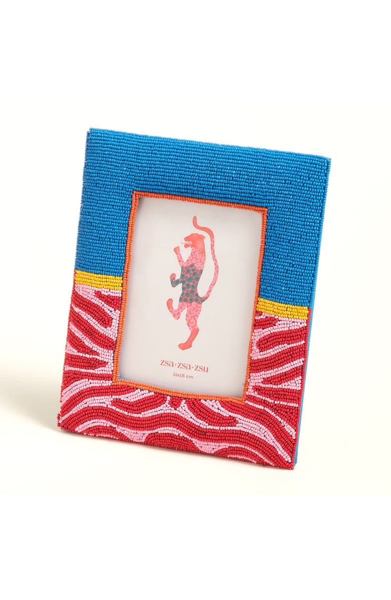 Zsa Zsa Zsu Dadri Decorative  Beaded Wood Frame 8X7 In, Main, color, Blue