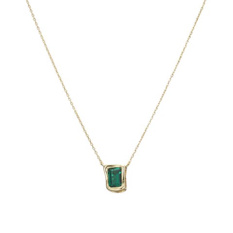 Emerald Green Curved Bezel Pendant Necklace