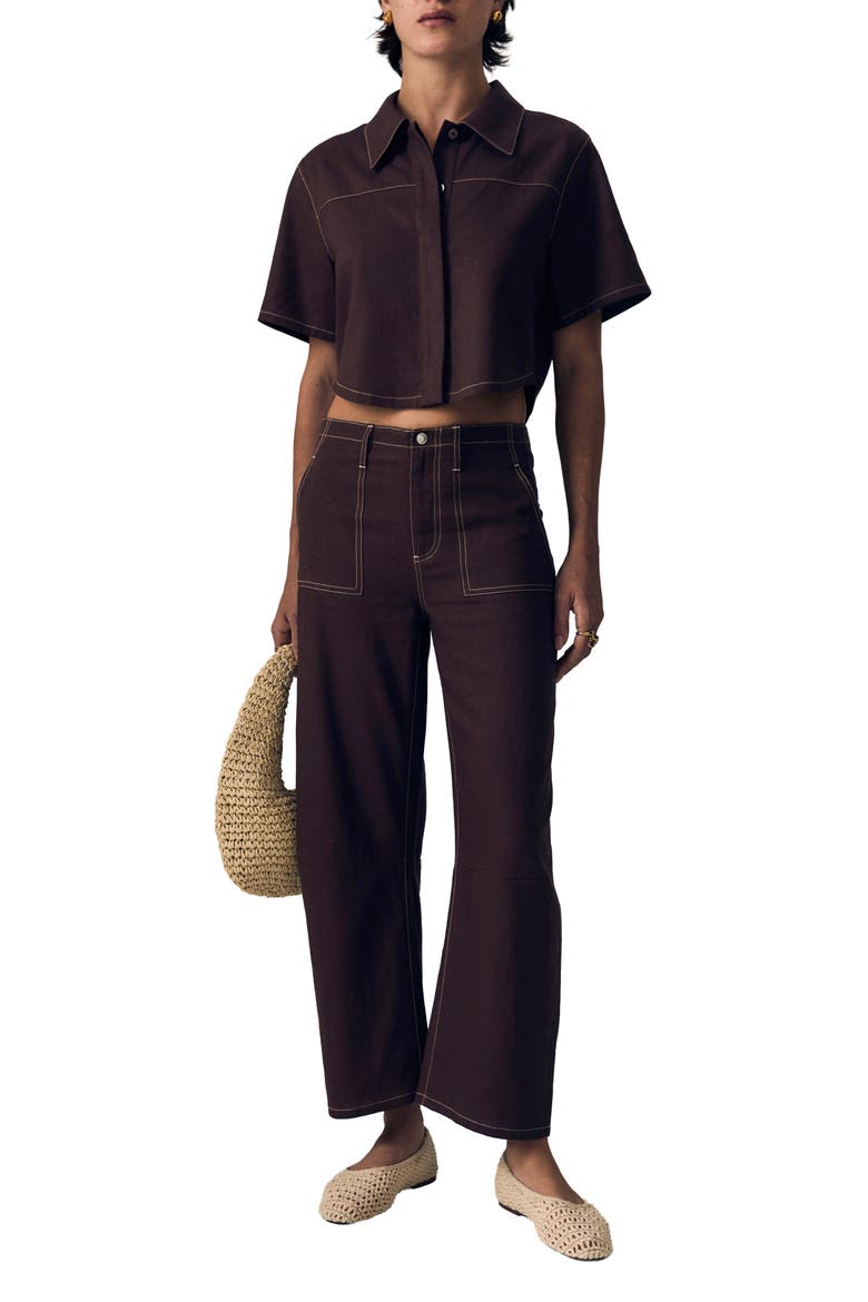 Utility Crop Barrel Leg Jeans, Alternate, color, COCOA