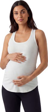 24seven Comfort Apparel Maternity Basic Ribbed Knit Sleeveless Scoop Neck Long Flared Tank Top