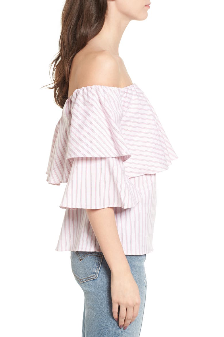 Gracie Off the Shoulder Top, Alternate, color, BLACK/ CORAL STRIPE