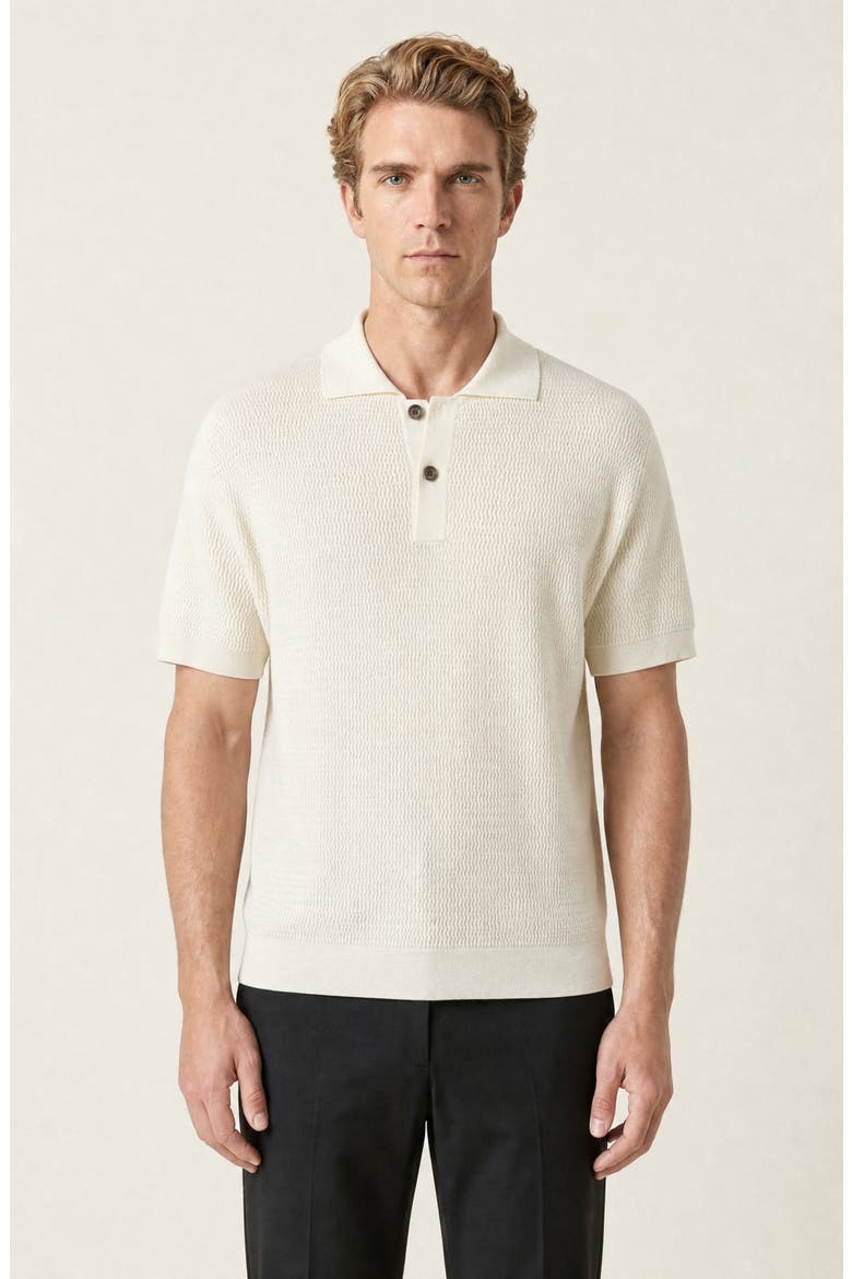 Textured Knit Short Sleeve Polo Shirt, Main, color, White