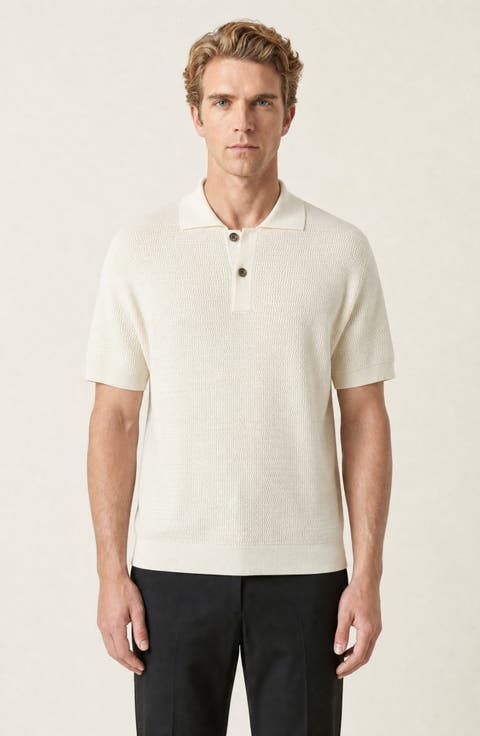 Textured Knit Short Sleeve Polo Shirt