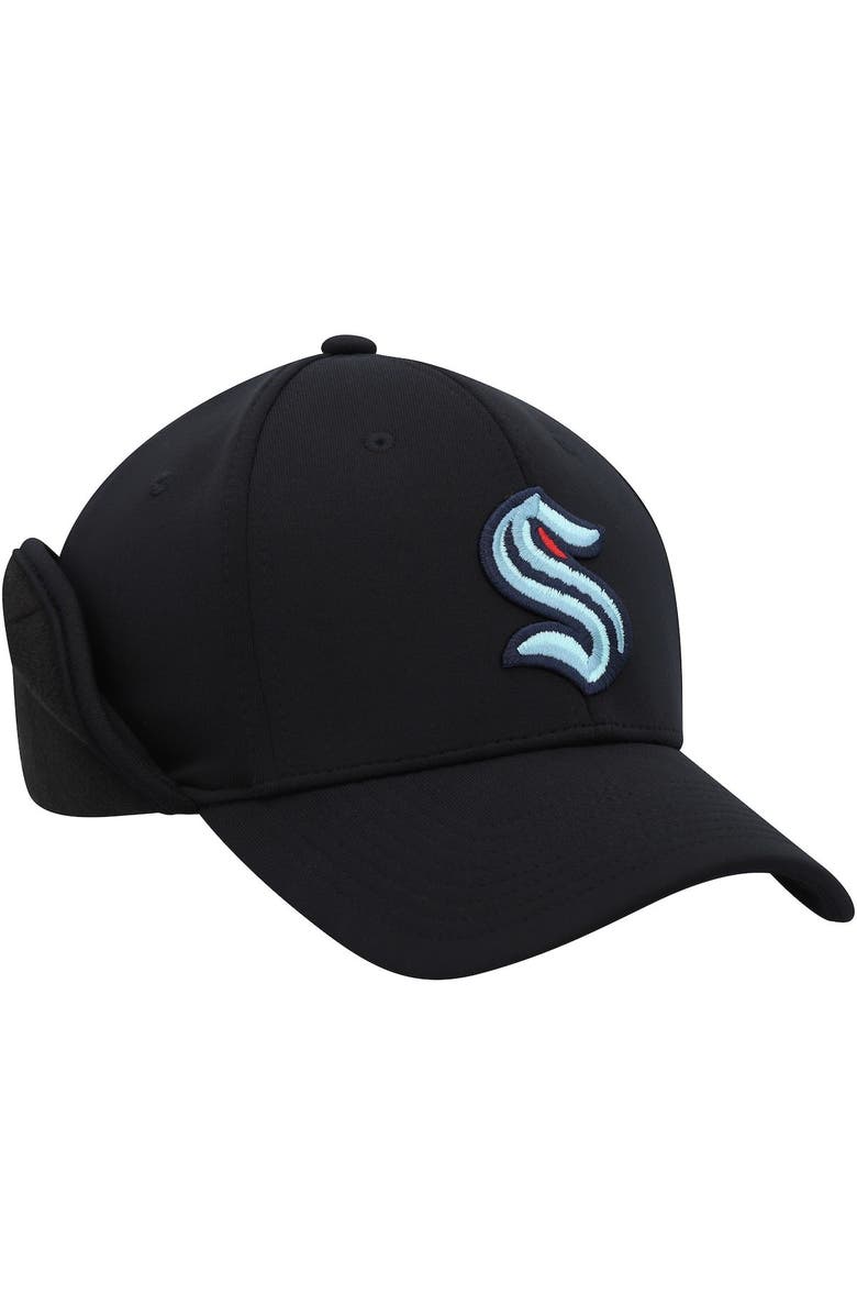 adidas Men's adidas Black Seattle Kraken Earflap Flex Hat, Alternate, color,