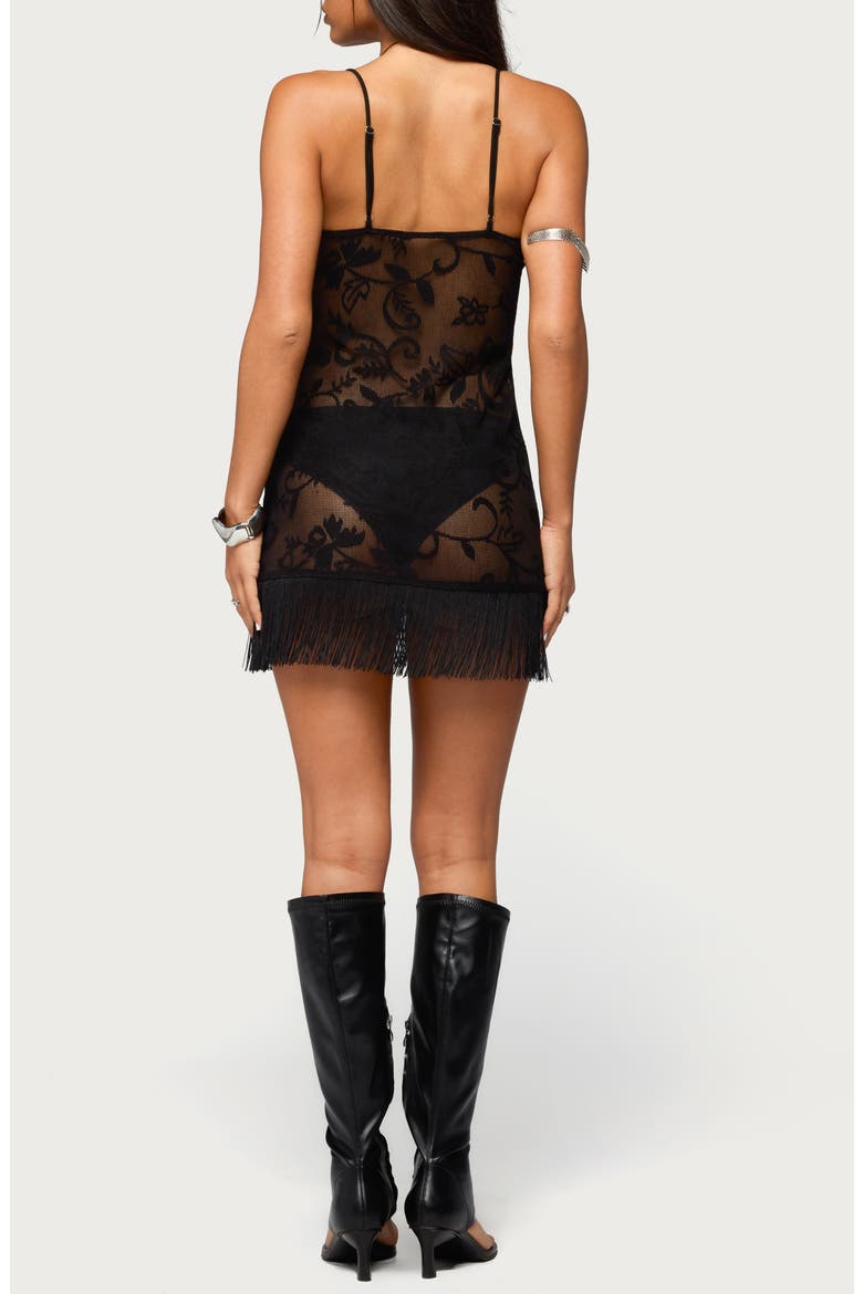 Sophina Fringe Trim Lace Minidress, Alternate, color, BLACK