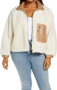 BLANKNYC Faux Shearling with Faux Leather Trim Bomber Jacket