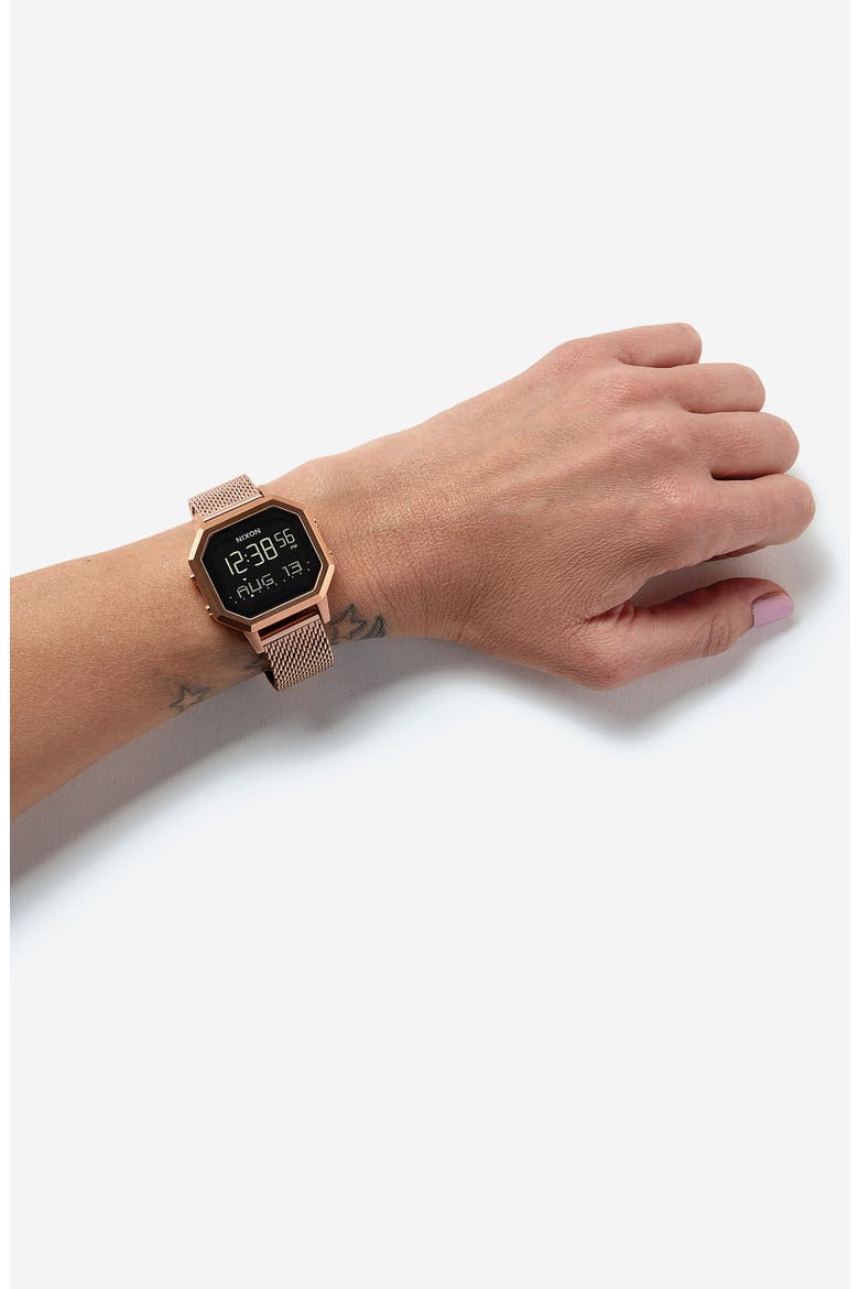 Siren Digital Bracelet Watch, 36mm, Alternate, color, ROSE GOLD/ BLACK/ ROSE GOLD