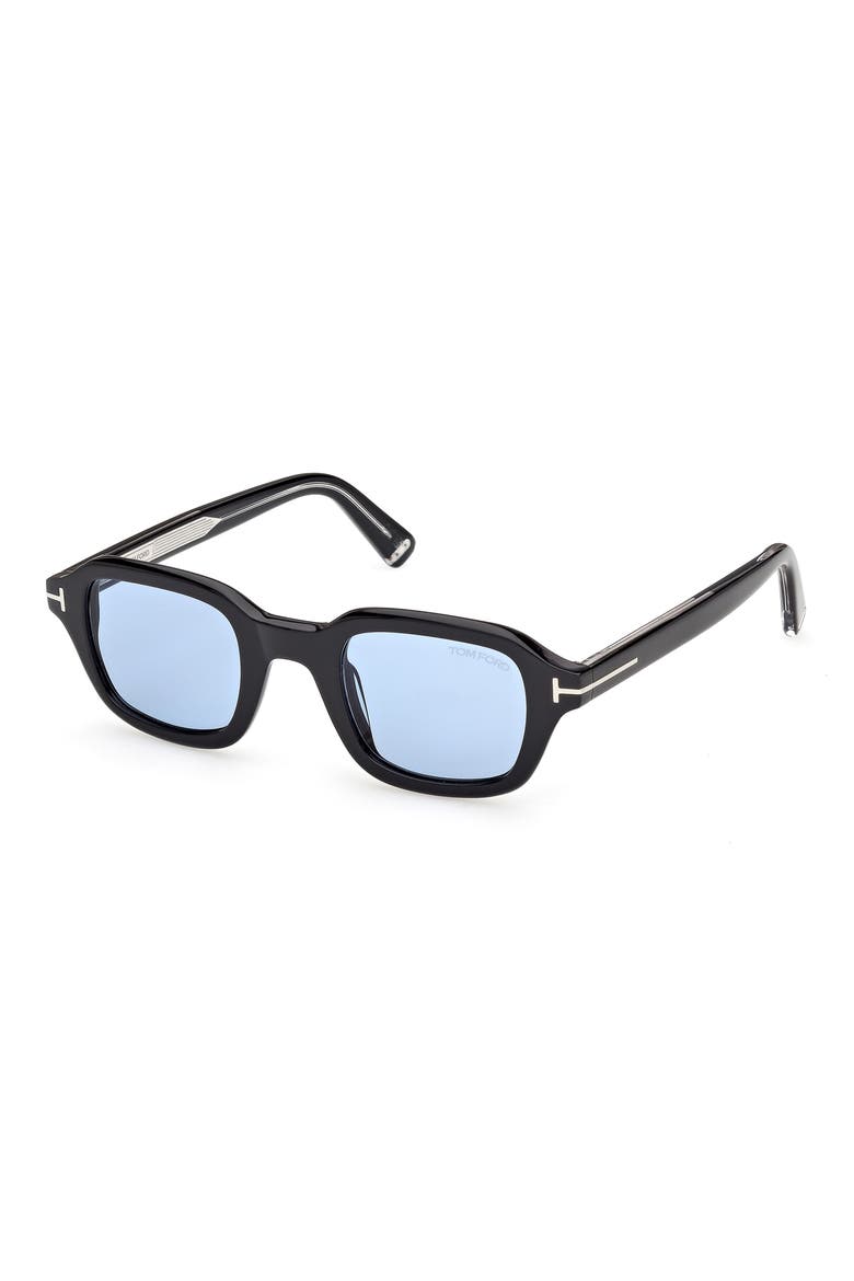 46mm Small Square Sunglasses, Alternate, color, SHINY BLACK PALLADIUM / BLUE