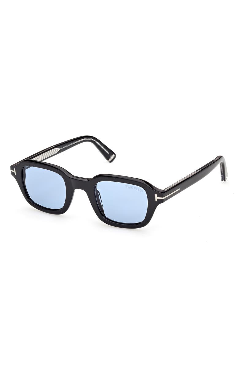 TOM FORD 46mm Small Square Sunglasses, Alternate, color, Shiny Black Palladium / Blue